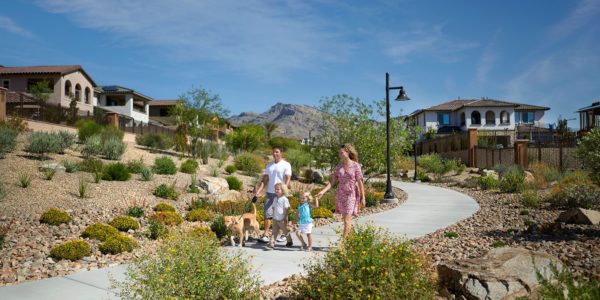 Family walking on the trail system in summerlin