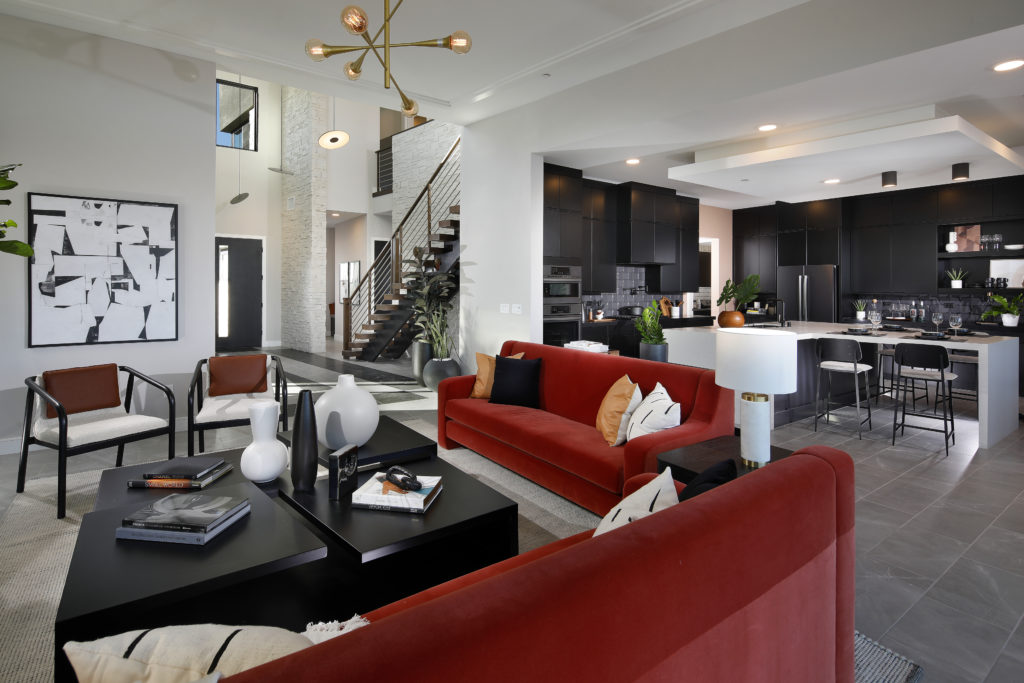 Great Room in Plan 3 Model in Sandalwood by Pardee Homes in Stonebridge in Summerlin