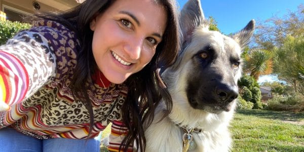Reem Awad with her dog Zues