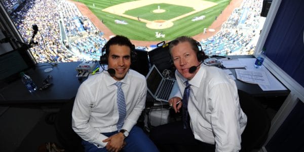 Orel Hershiser announcing a baseball game