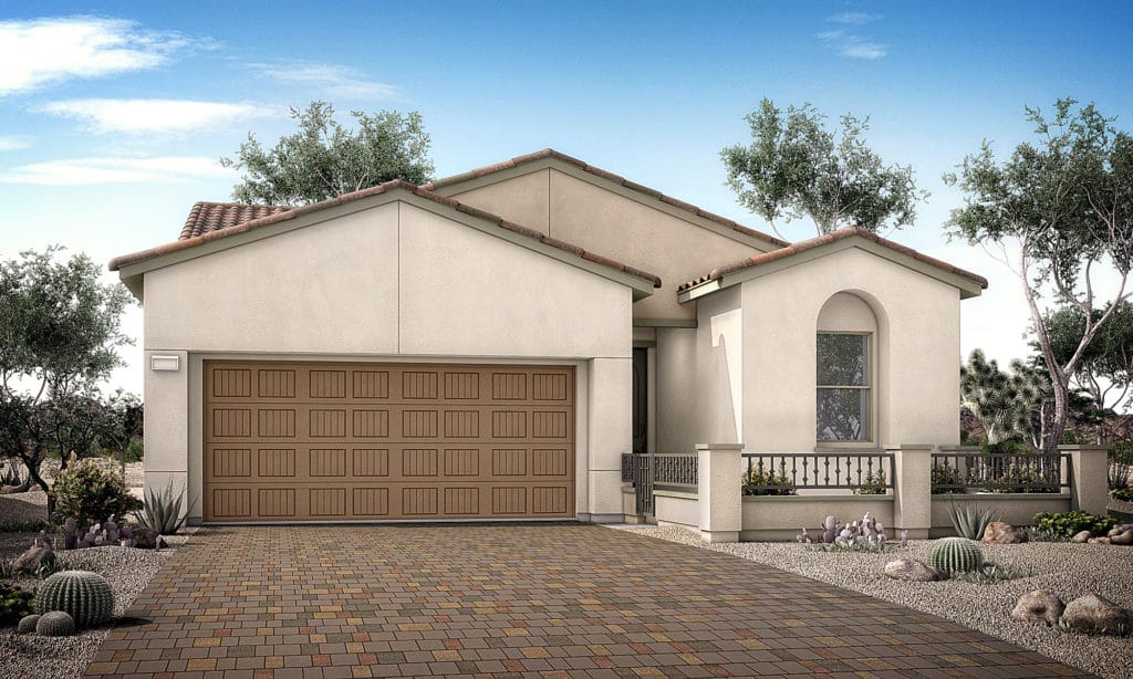 Front Elevation 1A of Calico Floorplan in Crystal Canyon by Woodside Homes in Summerlin