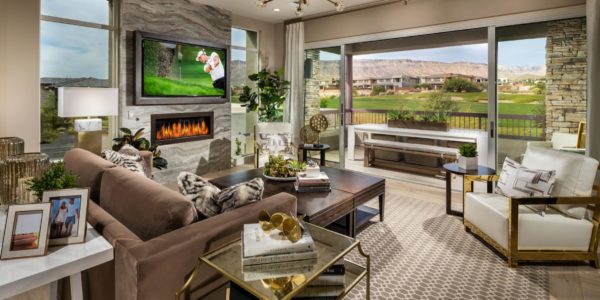 Family Room in Pinehurst Model in Fairway Hills by Toll Brothers in The Ridge in Summerlin