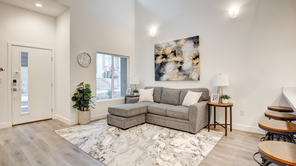 Family Room of Unit A at Thrive by Edward Homes