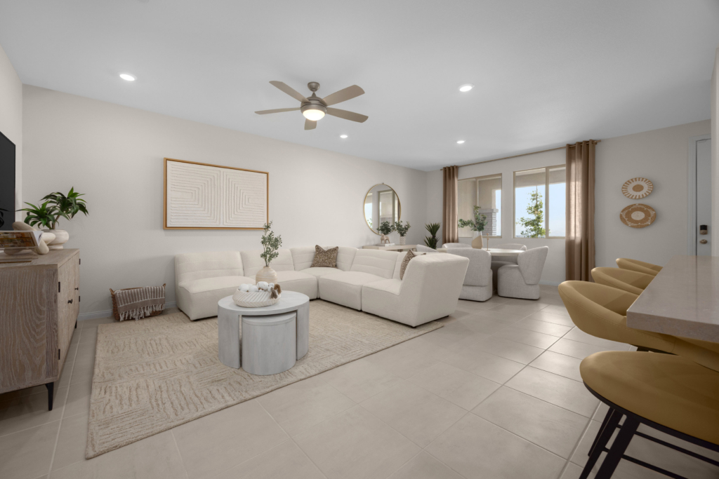 Great Room of Plan 1687 Interior at Caldwell Park by KB Home