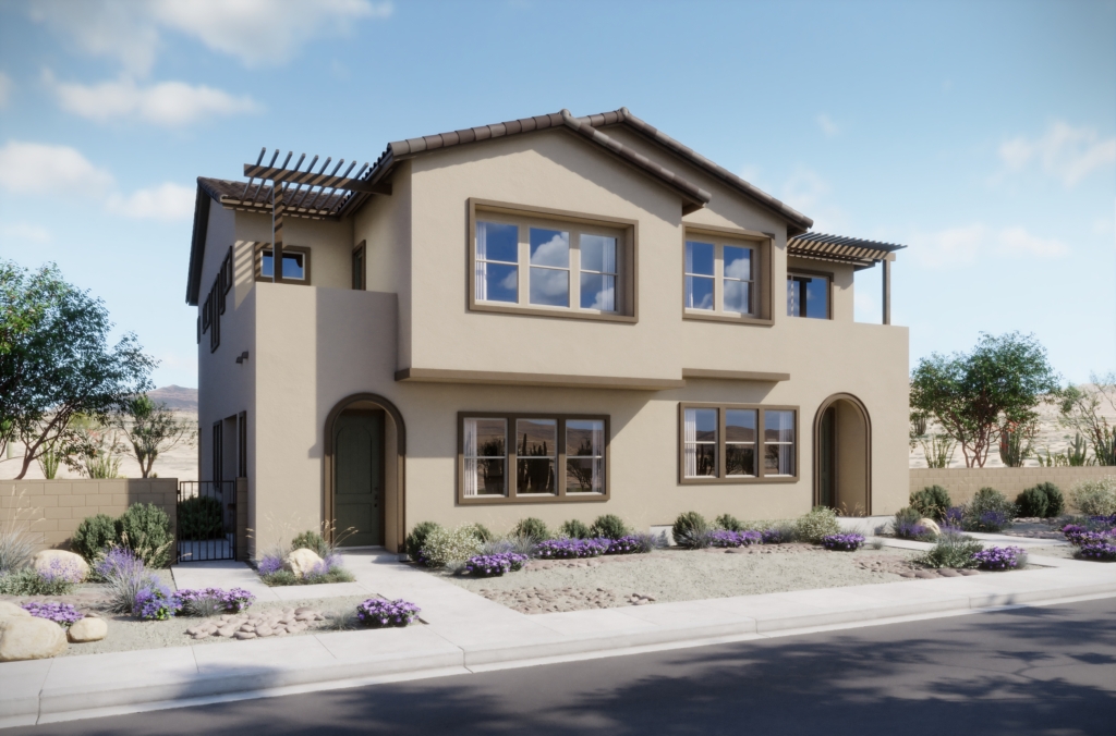 Front Elevation A of Briar Townhome Model at Dove Rock by Woodside Homes