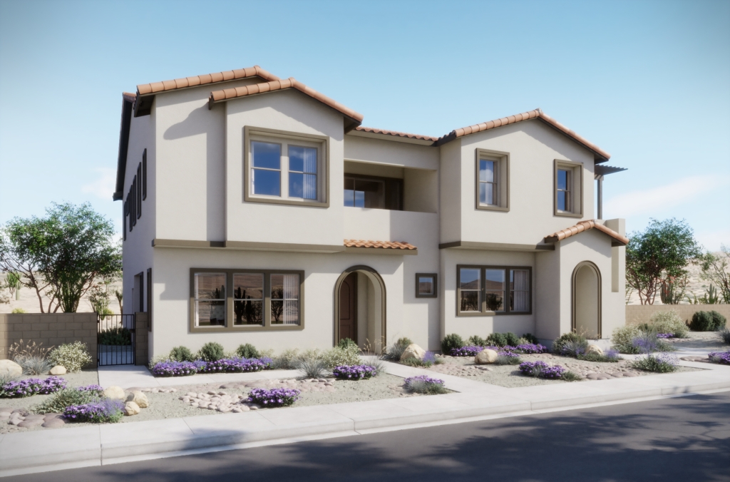 Front Elevation A of Haven Townhome Model at Dove Rock by Woodside Homes