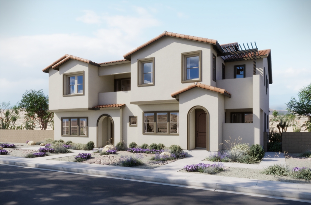 Front Elevation A of Cora Townhome Model at Dove Rock by Woodside Homes